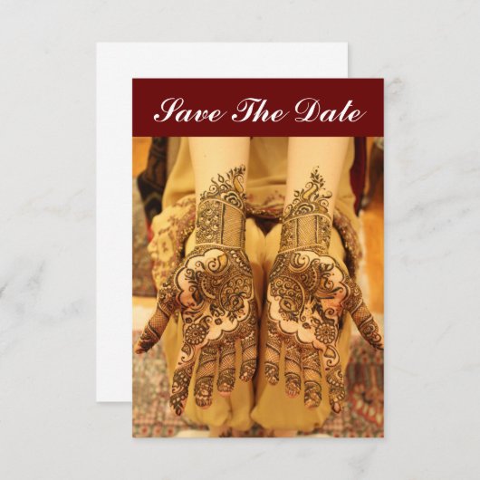 Sla de datumkaarten op met Henna op handen Save The Date (Voorkant / Achterkant)
