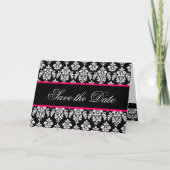 Sla de datumkaarten op Monogram Hot Pink Damask Aankondiging (Voorkant)