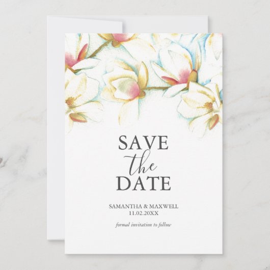 Sla de datumkaarten wit magnolia bloemen save the date (Voorkant)