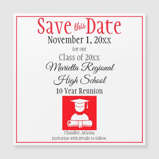 Sla de datumklasse Reunion Red Black Magnet op (Voorkant)