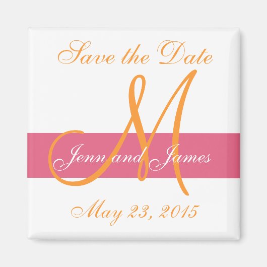 Sla de datummagneten Namen Monogram Sinaasappel op Magneet (Voorkant)