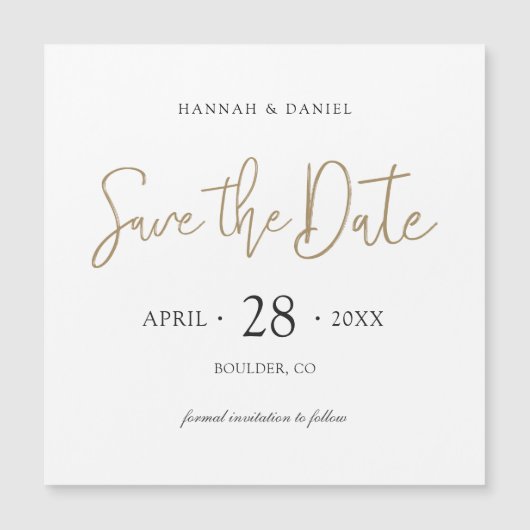 Sla de datummagneten op Geen aangepast Gold-script Magnetische Uitnodiging (Voorkant)