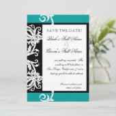 Sla de datums op - Zwart-wit Blauwgroen hartletje Save The Date (Staand voorkant)