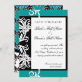 Sla de datums op - Zwart-wit Blauwgroen hartletje Save The Date (Voorkant / Achterkant)
