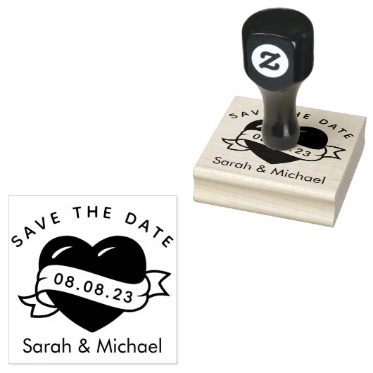 Sla de datumstempel Custom Wedding Stamp Heart op Rubberstempel (Gestempeld)