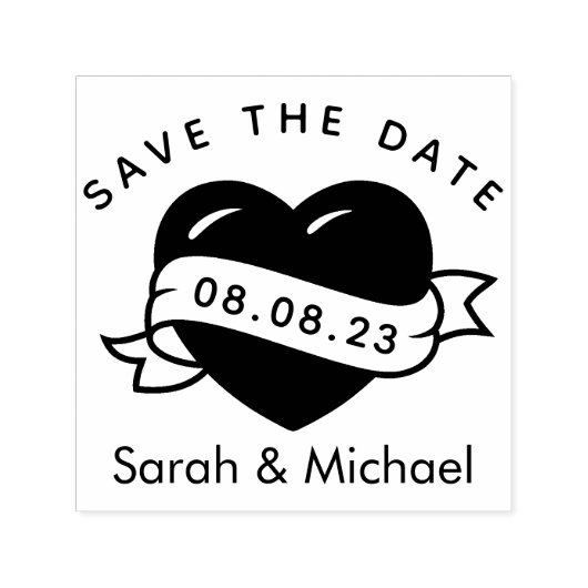 Sla de datumstempel Custom Wedding Stamp Heart op Zelfinktende Stempel (Design)