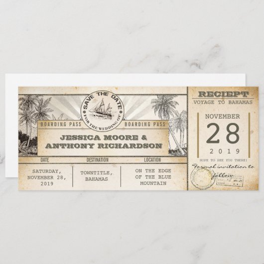 Sla de datumtickets op -  uitnodigingen (Voorkant / Achterkant)