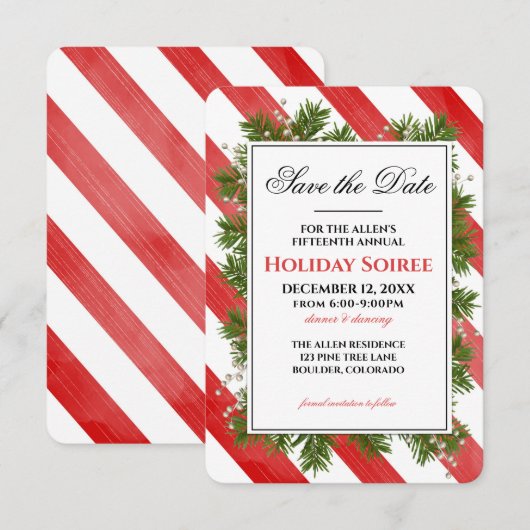 Sla de datumvakantiepartijpin en -strepen op | save the date (Voorkant / Achterkant)