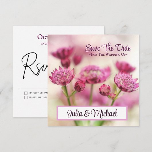 Sla de Floral Pink foto van de bruiloft op Kaart (Voorkant / Achterkant)