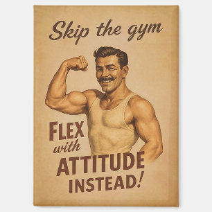 Sla de Gym Flex over met een Retro Sterke Man met Magneet