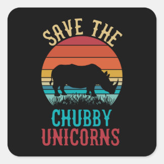 Sla de mollige unicorns retro stijl op vierkante sticker