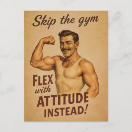 Sla de sportschool over vintage poster | Retro fit Briefkaart