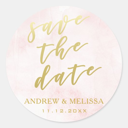 Sla de Sticker Datum, Blush en Gold Script Wedding (Voorkant)