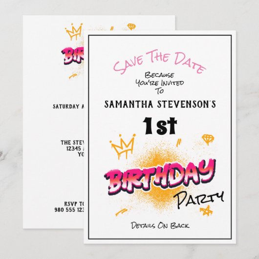 Sla de uitnodiging van de Birthday Party van het m (Voorkant / Achterkant)