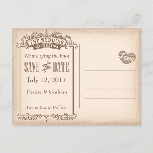 Sla de Vintage Datum op Aankondigingskaart (Achterkant)