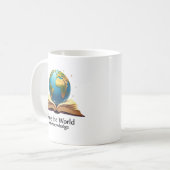 Sla de wereld op met kennis koffiemok (Voorkant links)