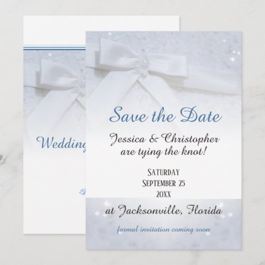 Sla de witte datumbogen op | Stropdas De Knot Wedd Kaart (Voorkant / Achterkant)