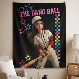 Sla Die Ballen Maar Raak Grappige Honkbal Moeder P Wandkleed