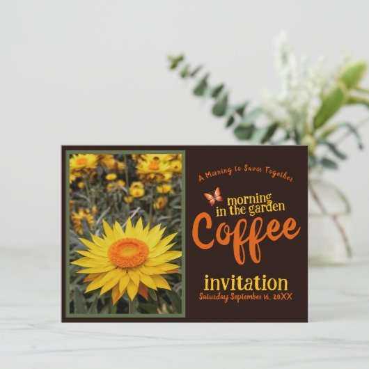 Sla een glimlach op je gezicht en vier koffiemorge kaart (Staand voorkant)