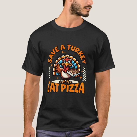 Sla een kalkoen Eet een pizza Grappige Thanksgivin T-shirt (Voorkant)