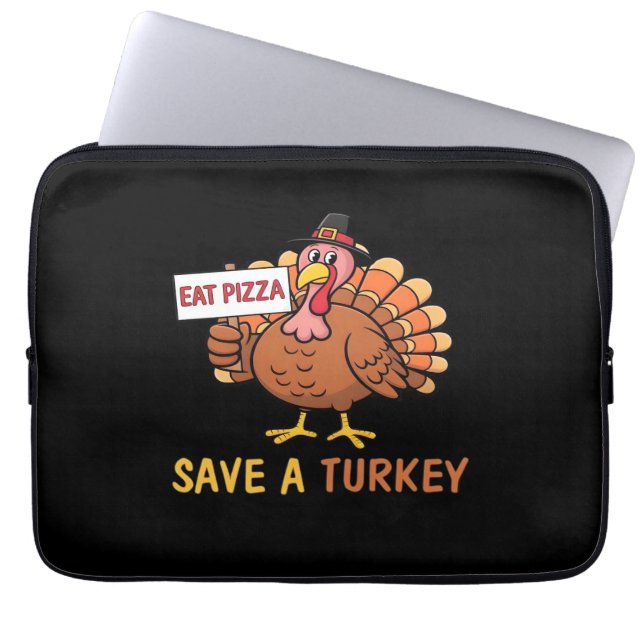 Sla een kalkoen Eet Pizza Funny Thanksgiving Class Laptop Sleeve (Voorkant)