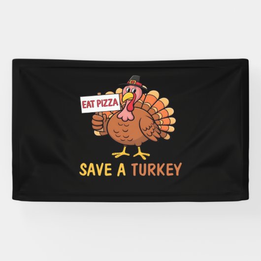 Sla een kalkoen Eet Pizza Funny Thanksgiving Class Spandoek (Horizontaal)