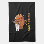 Sla een kalkoen Eet Pizza Funny Thanksgiving Class Theedoek (Verticaal)