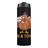 Sla een kalkoen Eet Pizza Funny Thanksgiving Class Thermosbeker (Voorkant)