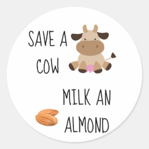 Sla een Koe Melk Een amandel Vegan Ronde Sticker
