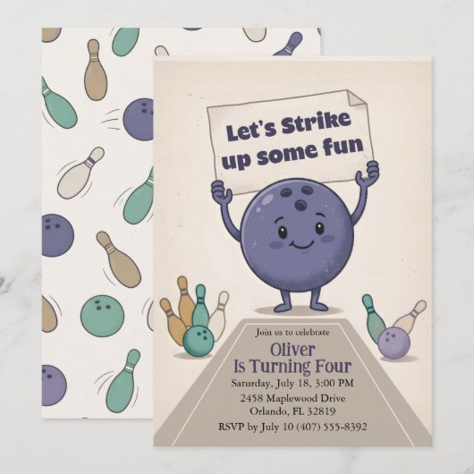 Sla een leuk slag Bowling Feest Jongen 4de Verjaar Kaart (Voorkant / Achterkant)