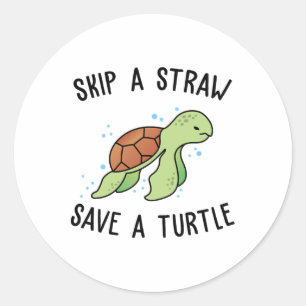 Sla een riem over en sla een schildpad op. ronde sticker