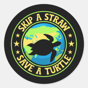 Sla een Rietje Over Sla een Schildpad - Eco Bewust Ronde Sticker