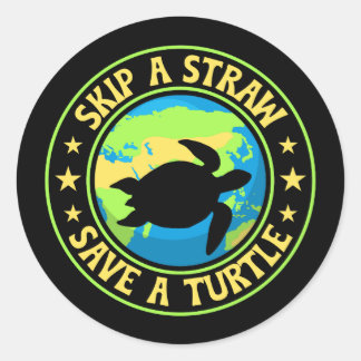Sla een Rietje Over Sla een Schildpad - Eco Bewust Ronde Sticker