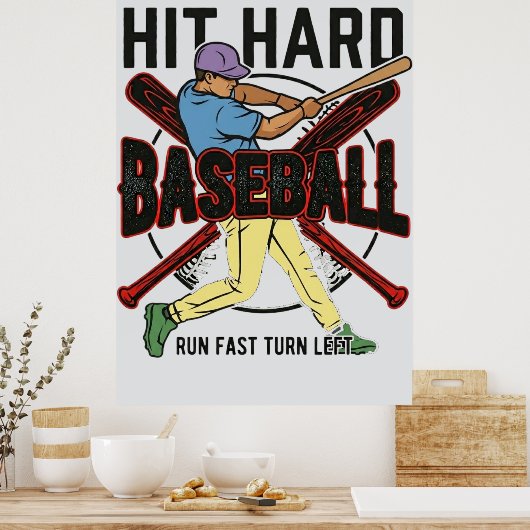 Sla Hard Loop Snel Draai Links Grappige Honkbalspe Poster (Keuken)