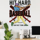 Sla Hard Loop Snel Draai Links Grappige Honkbalspe Poster (Thuiskantoor)