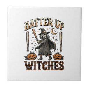 Sla Heksen Vintage Halloween-honkbalontwerp Tegeltje