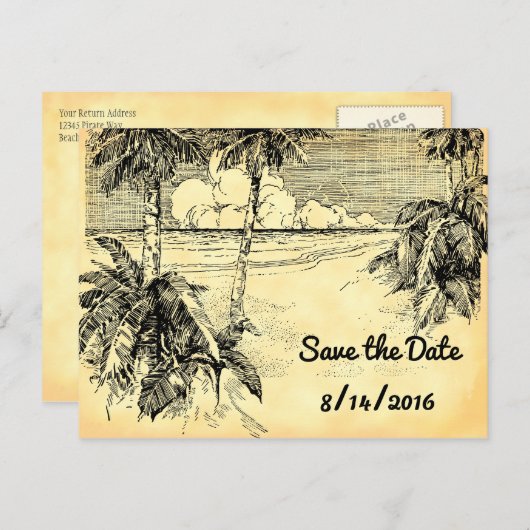 Sla het Briefkaart Aangepaste  strand op datum op (Voorkant / Achterkant)