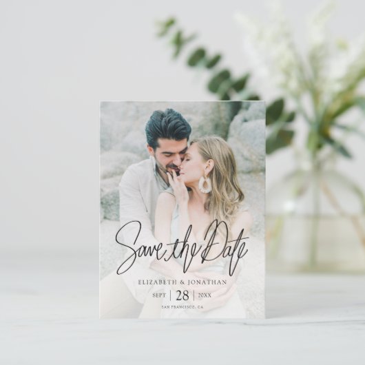 Sla het Briefkaart Datum op met Foto (Staand voorkant)