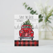 Sla het Briefkaart Datum Retro Red Truck en Tree o (Staand voorkant)