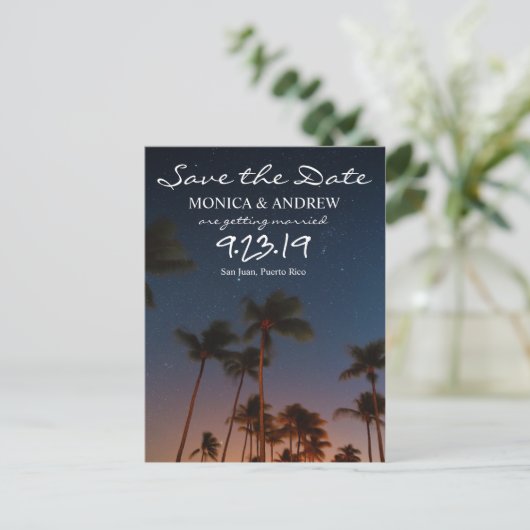 Sla het Briefkaart Datum Tropische palmboom op (Staand voorkant)