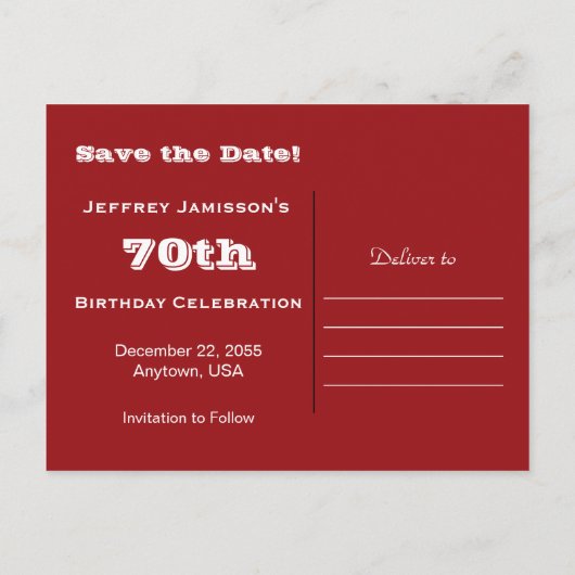 Sla het Date 70th Birthday Football Aankondigingskaart (Achterkant)