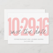 Sla het Date Briefkaart, Grote Datum, blush roze Aankondigingskaart (Voorkant / Achterkant)