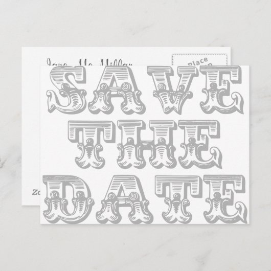 Sla het Date Briefkaart op in Silver Grey (Voorkant / Achterkant)