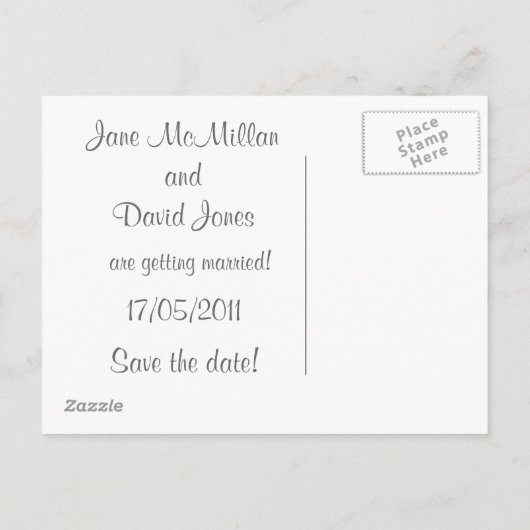 Sla het Date Briefkaart op in Silver Grey (Achterkant)