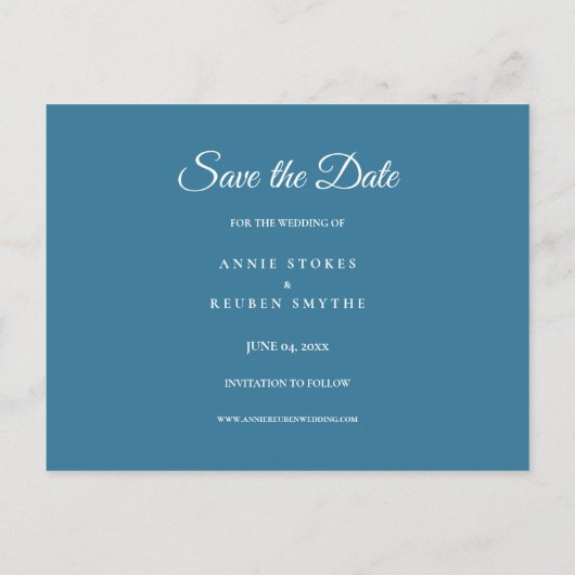 Sla het Date Elegant White Script Photo Briefkaart (Achterkant)