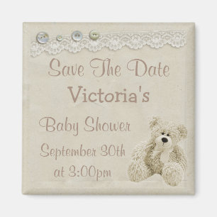 Sla het Date Neutral Teddy Bear Baby shower op Magneet