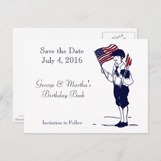 Sla het Date Patriotic Flag Fireworks Briefkaart o (Voorkant / Achterkant)