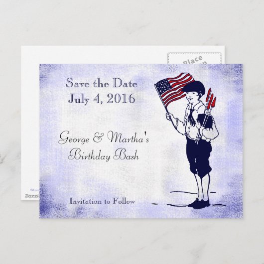 Sla het Date Patriotic Flag Fireworks Briefkaart o (Voorkant / Achterkant)