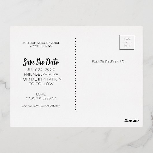 Sla het datum Briefkaart op - Minimal Script Gold (Achterkant)