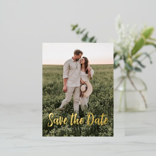 Sla het datum Briefkaart op - Minimal Script Gold (Staand Voorkant)